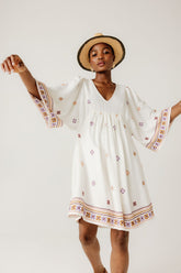 PROMOD Embroidered babydoll dress - Ecru print