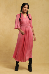 Ritu Kumar Pink Viscose Lace V-neck Split Sleeve Work Dress