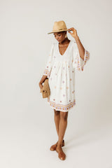 PROMOD Embroidered babydoll dress - Ecru print