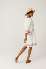 PROMOD Embroidered babydoll dress - Ecru print