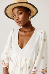 PROMOD Embroidered babydoll dress - Ecru print