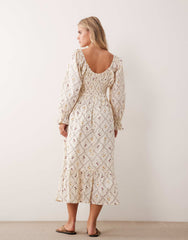 Miss Selfridge Petite milkmaid maxi dress in yellow floral print