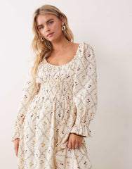 Miss Selfridge Petite milkmaid maxi dress in yellow floral print