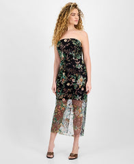 Women's Floral Sequence Strapless Dress