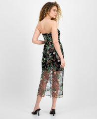 Women's Floral Sequence Strapless Dress