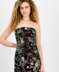 Women's Floral Sequence Strapless Dress