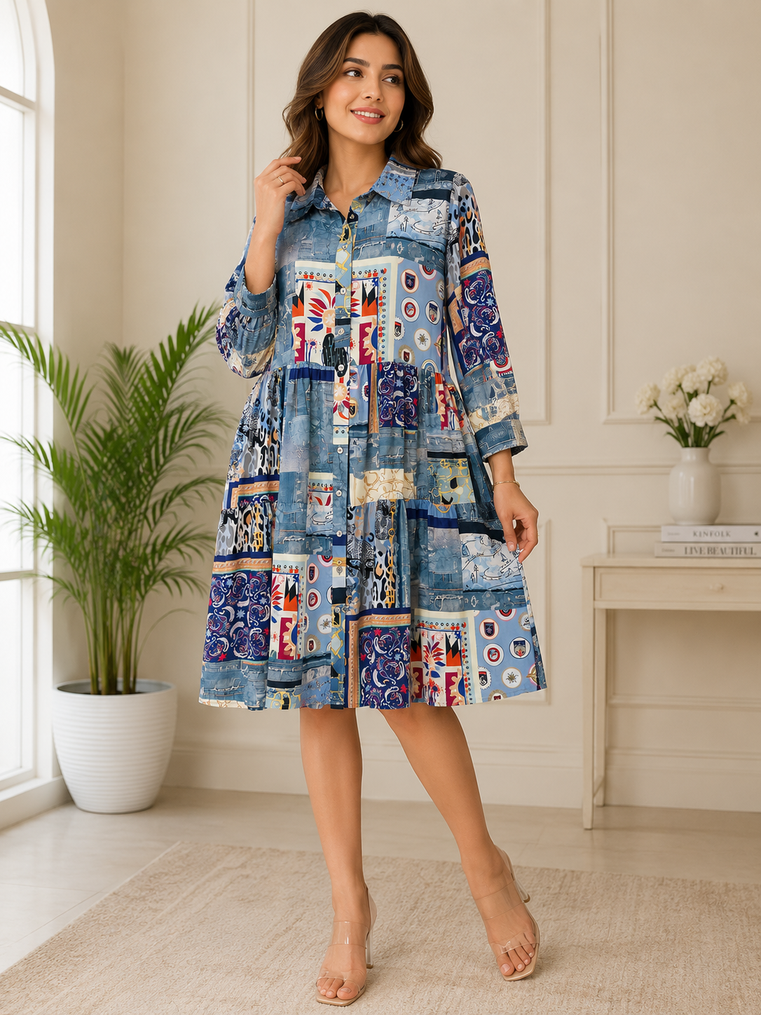 Multi Print Shirt Dress
