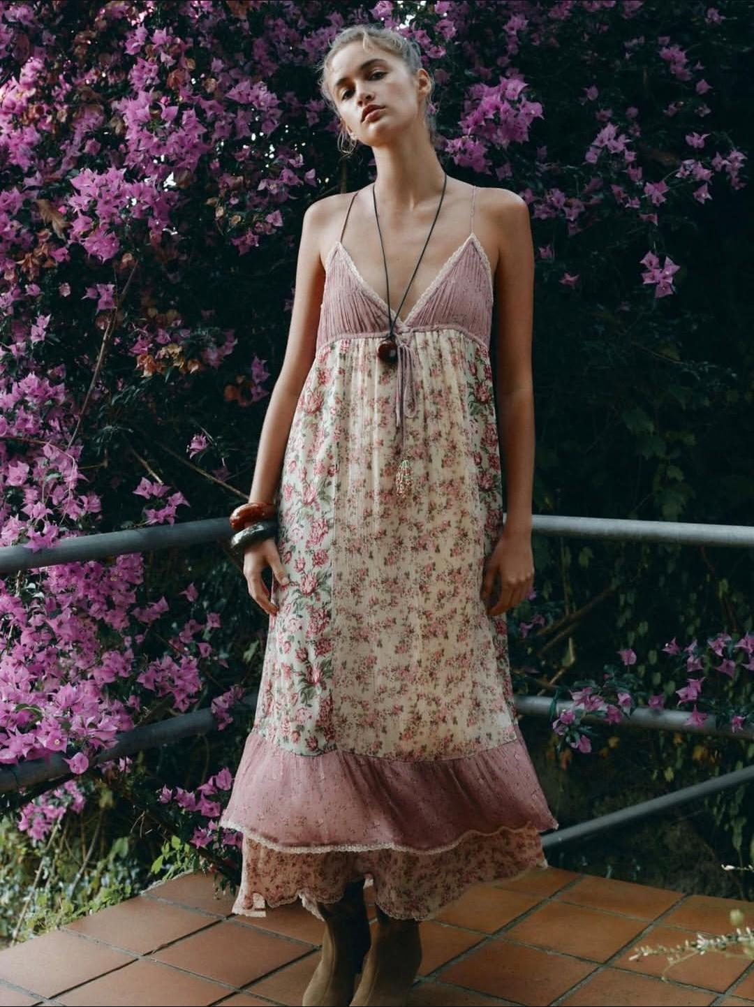 ZARA Women's Rose Flower Mix Pattern Long Dress