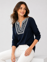 Embroidered Yoke Knit Top