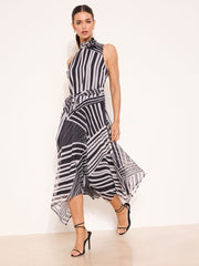Lipsy Monochrome Stripe Halter Neck Corsage Fit And Flare Dress