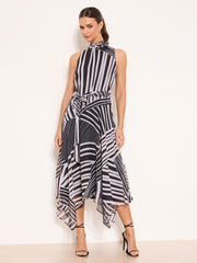 Lipsy Monochrome Stripe Halter Neck Corsage Fit And Flare Dress