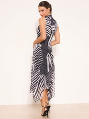 Lipsy Monochrome Stripe Halter Neck Corsage Fit And Flare Dress