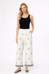 Embroidered Linen Straight-Leg Trousers