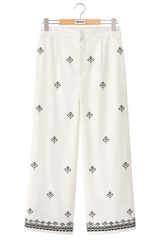 Embroidered Linen Straight-Leg Trousers