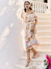 Friends Like These Ivory Petite Ruffle Bardot Belted Midi Dress