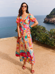 Friends Like These X Lucy Mecklenburgh Pink Petite Puff Sleeve Midi Dress