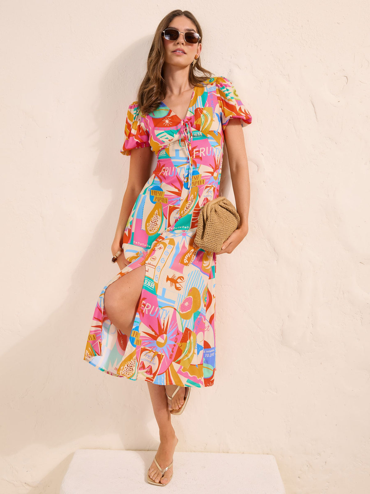 Friends Like These X Lucy Mecklenburgh Pink Petite Puff Sleeve Midi Dress
