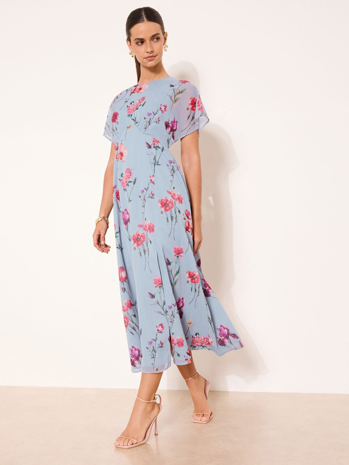 Lipsy Blue Floral Petite Woven Midi Dress