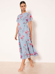 Lipsy Blue Floral Petite Woven Midi Dress