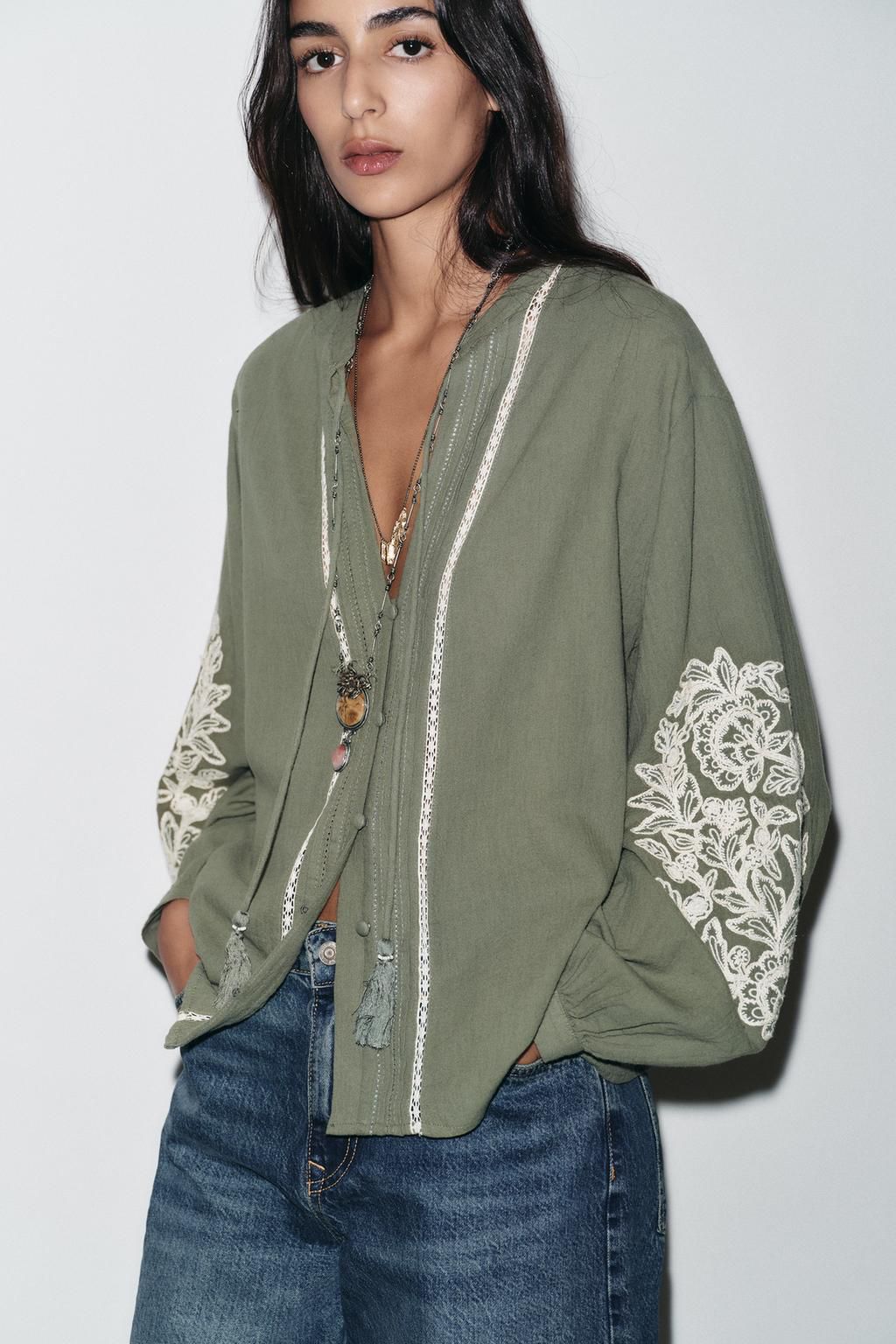 ZARA Embroidered Flowing Top