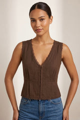 COCO & SHAY Lace Trim Corset-Style Top
