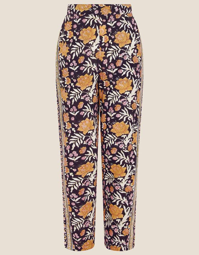 ARTISAN STUDIO Woodblock Floral Fauna Trousers Black
