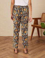 ARTISAN STUDIO Woodblock Floral Fauna Trousers Black