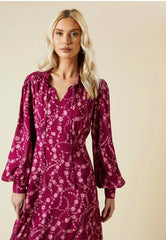 Dorothy Perkins Berry Floral Lace Yoke Midi Dress