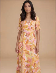 Dorothy Perkins Sweetheart Neck Puff Sleeve Printed Midi Dress