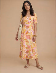 Dorothy Perkins Sweetheart Neck Puff Sleeve Printed Midi Dress