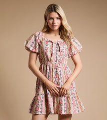 Dorothy Perkins Tie Front Puff Sleeves Poplin Mini Dress