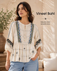 Vineet Bahl embroidered flowy boho Anthro S blouse