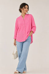 Studio Parisien Women's Printed Mandarin Collar High-Low Shirt