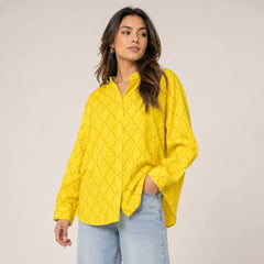 Studio Parisien Women's Printed Mandarin Collar High-Low Shirt