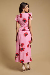 Petite Printed Dp Luxe Peplum Frill Detail V-Neck Maxi Dress