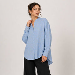 Studio Parisien Women's Printed Mandarin Collar High-Low Shirt