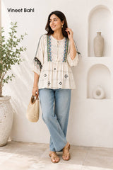 Vineet Bahl embroidered flowy boho Anthro S blouse