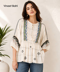 Vineet Bahl embroidered flowy boho Anthro S blouse