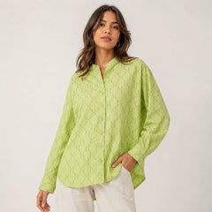Studio Parisien Women's Printed Mandarin Collar High-Low Shirt