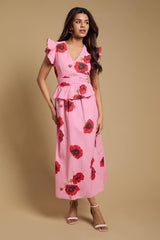Petite Printed Dp Luxe Peplum Frill Detail V-Neck Maxi Dress